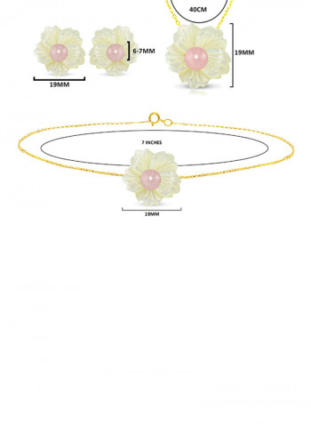 3-Piece18 Karat Solid Yellow Gold 19 mm Flower Shape Mother Of Pearl With 6-7 mm Pearl Jewellery