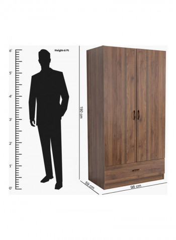 Como 2-Door Wardrobe With Drawer Brown 190 x 98 x 59cm