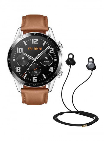 GT2 Smartwatch 46mm (Classic Edition) + FREE AM16 In Ear Headphones Pebble Brown