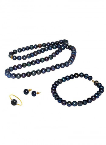 18 Karat Gold Black Pearl Strand Jewellery Set