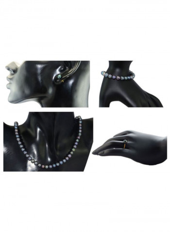 18 Karat Gold Black Pearl Strand Jewellery Set