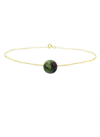 18 Karat Solid Yellow Gold Ruby Zoisite Pendant Necklace, Earrings And Chain Bracelet