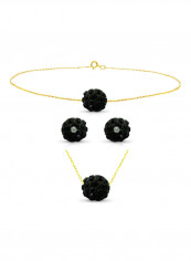 18 Karat Solid Yellow Gold Simple 10 mm Crystal Ball Earrings With Pendant Necklace And Bracelet