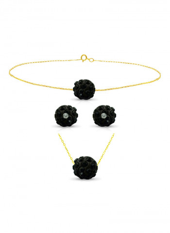 18 Karat Solid Yellow Gold Simple 10 mm Crystal Ball Earrings With Pendant Necklace And Bracelet