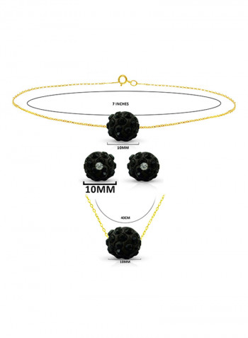 18 Karat Solid Yellow Gold Simple 10 mm Crystal Ball Earrings With Pendant Necklace And Bracelet