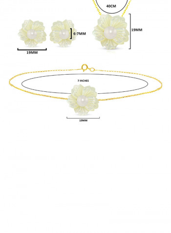 3-Piece18 Karat Solid Yellow Gold 19 mm Flower Shape Mother Of Pearl With 6-7 mm Pearl Jewellery