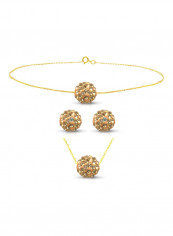 18 Karat Solid Yellow Gold Simple 10 mm Crystal Ball Earrings With Pendant Necklace And Bracelet