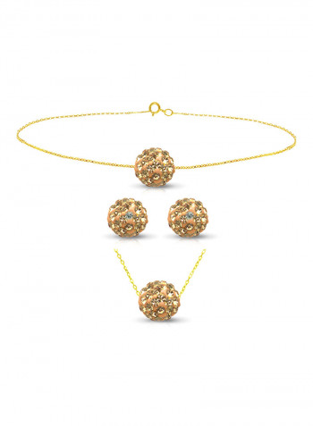 18 Karat Solid Yellow Gold Simple 10 mm Crystal Ball Earrings With Pendant Necklace And Bracelet