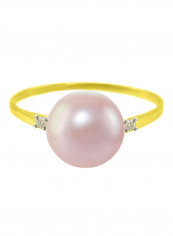 18 Karat Gold 0.04 Carat Diamonds 9-10 mm Pearl Ring