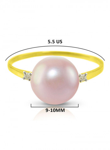 18 Karat Gold 0.04 Carat Diamonds 9-10 mm Pearl Ring