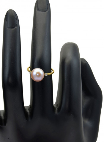 18 Karat Gold 0.04 Carat Diamonds 9-10 mm Pearl Ring