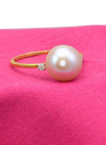 18 Karat Gold 0.04 Carat Diamonds 9-10 mm Pearl Ring
