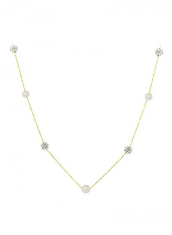18 Karat Gold Built-In Crystal Ball And Pearl Necklace