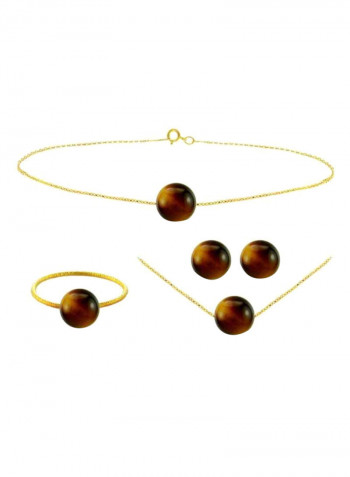 18 Karat Gold Tiger Eye Jewelry Set