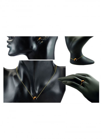 18 Karat Gold Tiger Eye Jewelry Set