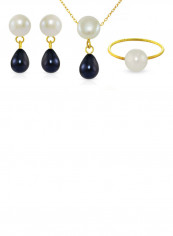 18 Karat Yellow Gold Button Pearl Drop Jewellery Set