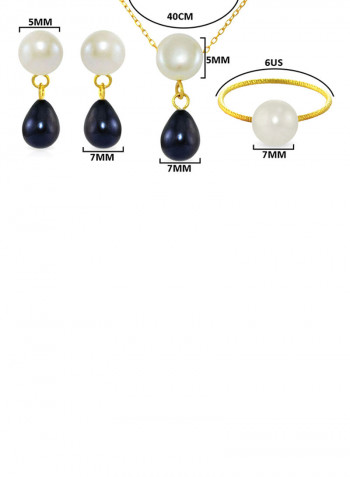18 Karat Yellow Gold Button Pearl Drop Jewellery Set