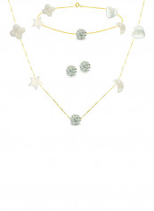 18 Karat Yellow Gold Gradual Built In Mother Of Pearl And Crystal Ball Jewellery Set