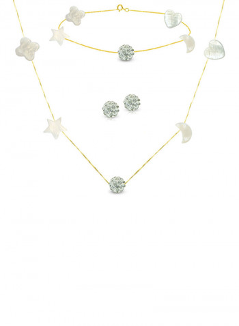 18 Karat Yellow Gold Gradual Built In Mother Of Pearl And Crystal Ball Jewellery Set