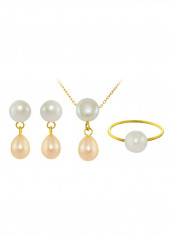 18 Karat Yellow Gold Pearl Drop Jewellery Set