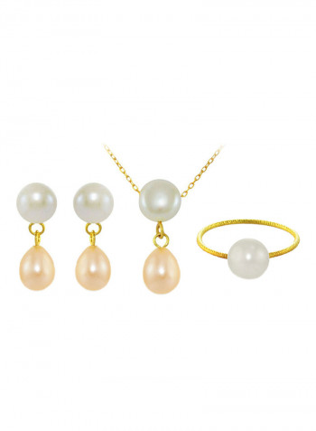 18 Karat Yellow Gold Pearl Drop Jewellery Set