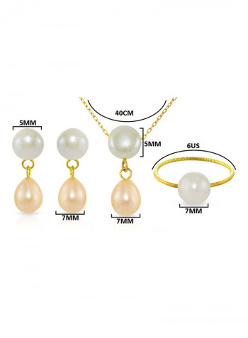 18 Karat Yellow Gold Pearl Drop Jewellery Set