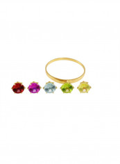 18K Yellow Gold Genuine Gemstones Interchangeable Solitaire Ring