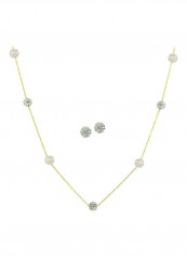3-Piece 18 Karat Gold Built-In Crystal Ball And Pearl Jewellery Set