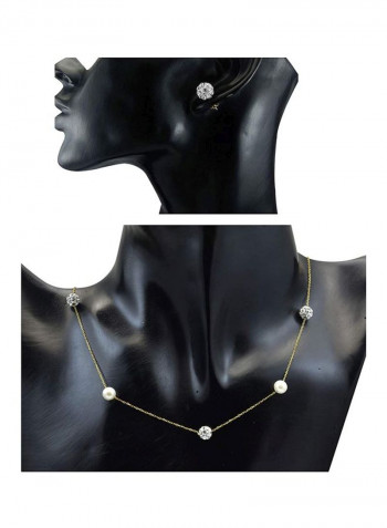 3-Piece 18 Karat Gold Built-In Crystal Ball And Pearl Jewellery Set