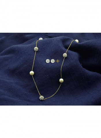 3-Piece 18 Karat Gold Built-In Crystal Ball And Pearl Jewellery Set