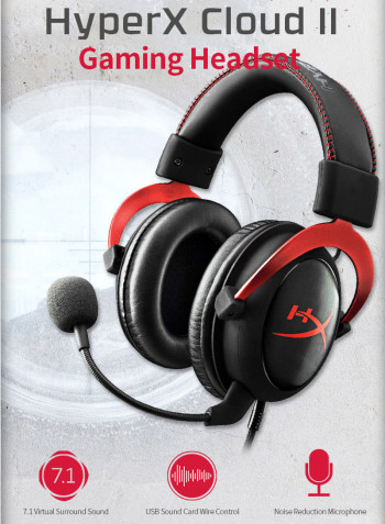 HyperX Cloud II 7.1 Channel Hi-Fi Gaming Over-Ear Headphones For PC Game Console Phone Black/Grey