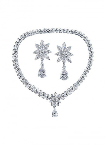 Rhodium Plated Brass Cubic Zirconia Studded Jewellery Set