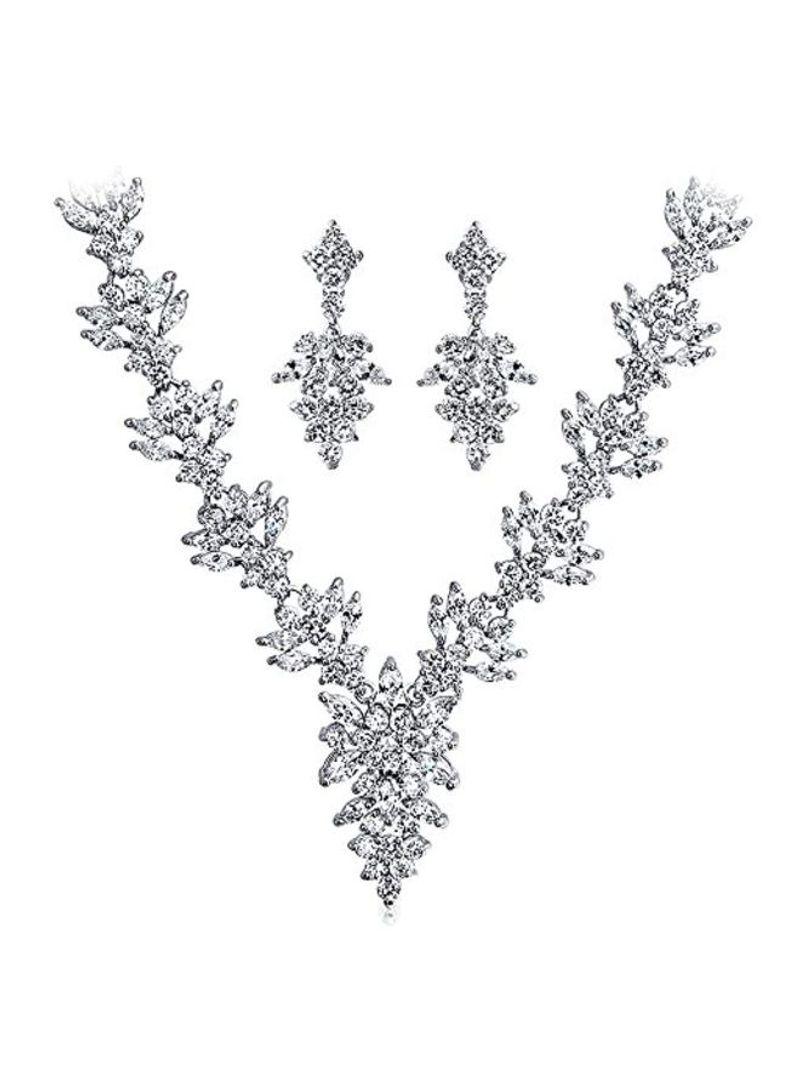 Silver Plated Cubic Zirconia Studded Jewellery Set