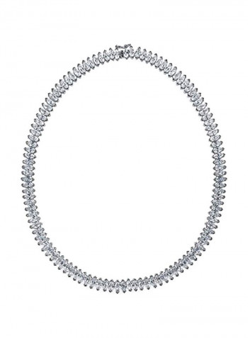 Rhodium Plated Brass Cubic Zirconia Studded Tennis Necklace