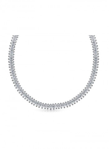 Rhodium Plated Brass Cubic Zirconia Studded Tennis Necklace