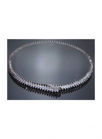 Rhodium Plated Brass Cubic Zirconia Studded Tennis Necklace
