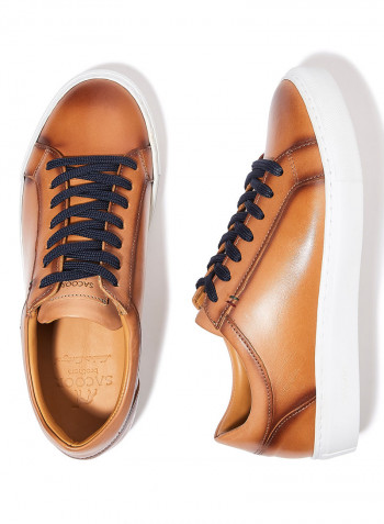 Genuine Leather Casual Trainers Cognac/White
