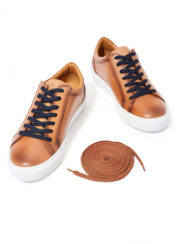 Genuine Leather Casual Trainers Cognac/White