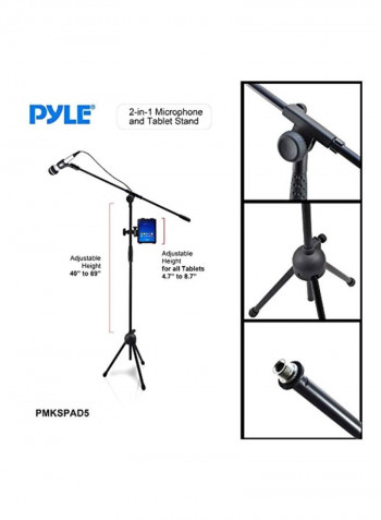 Adjustable Mic Stand With Tablet Holder Black