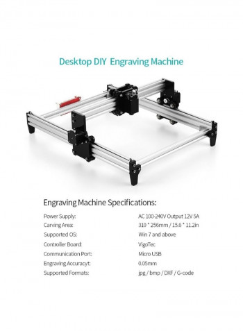 CNC Engraver Carver Laser Printer With Protective Glass أسود/فضي