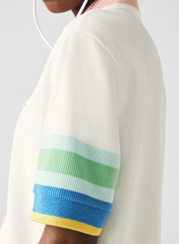 Striped Sleeve Textured Polo White/Blue/Green