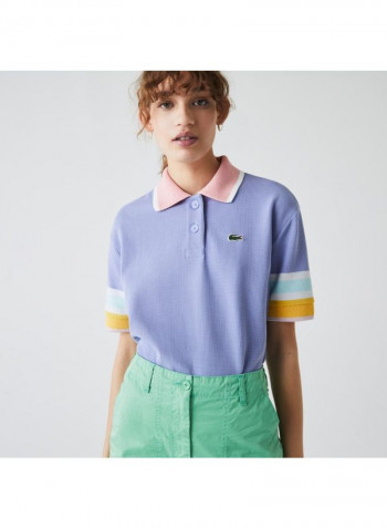 Colourblock Polo Purple/Cream/Green