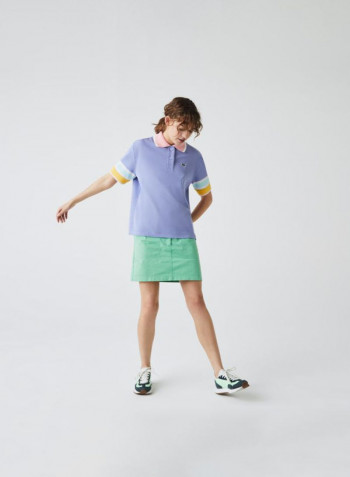 Colourblock Polo Purple/Cream/Green