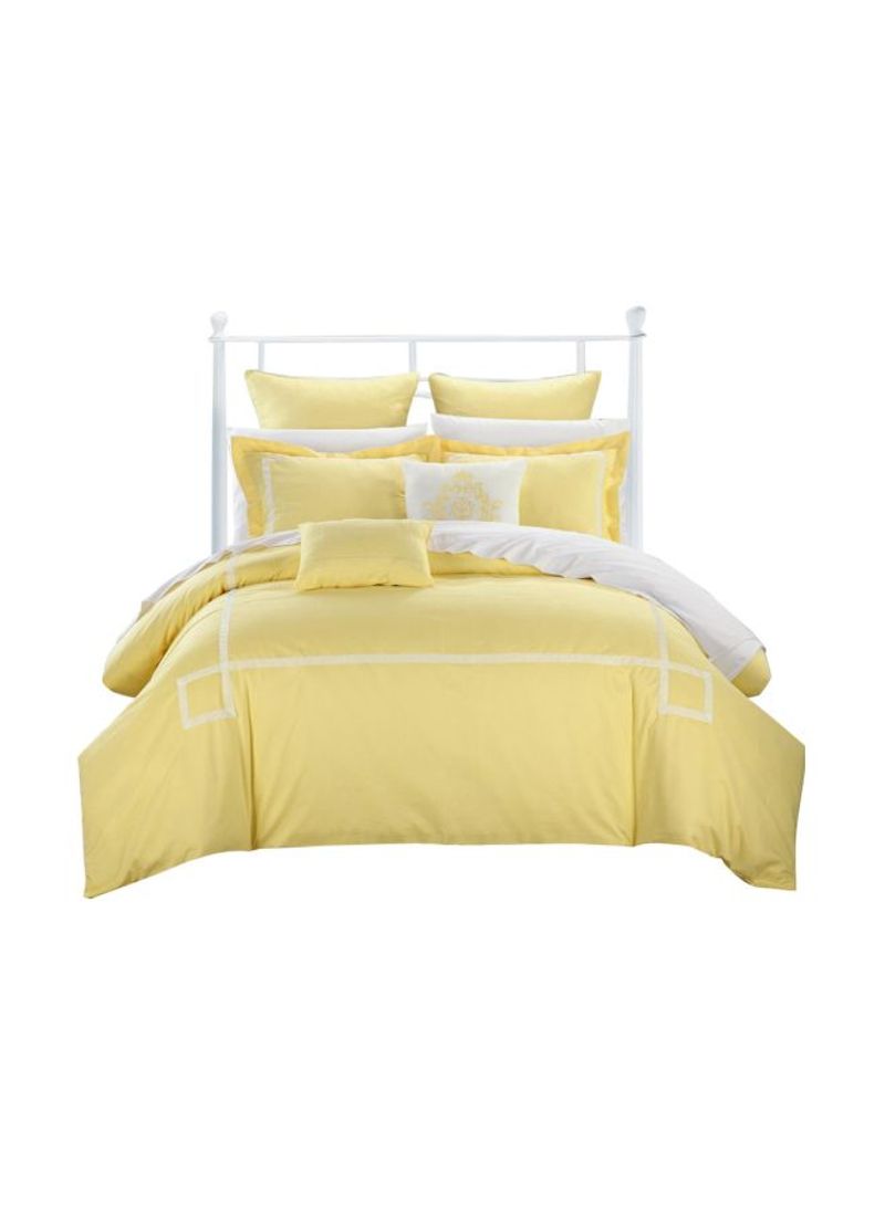 7-Piece Embroidered Comforter Set White/Yellow