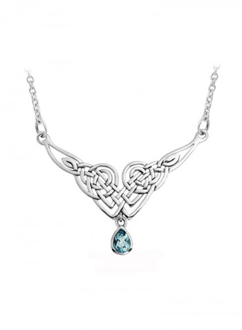 925 Sterling Silver Topaz Studded Teardrop Pendant Necklace