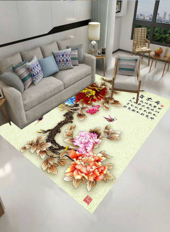 3D Exquisite Flowers Printed Water Absorbent Mat Multicolour 140x200centimeter