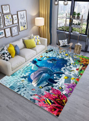 3D Sea World Dolphin Print Floor Rug Multicolour 140x200centimeter