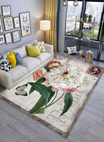 3D Exquisite Herbaceous Peony Pattern Floor Mat Multicolour 140x200centimeter