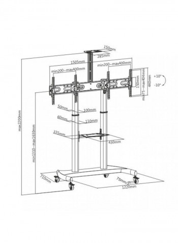 Dual Screen Telescopic Height-adjustable Steel Tv Cart Black