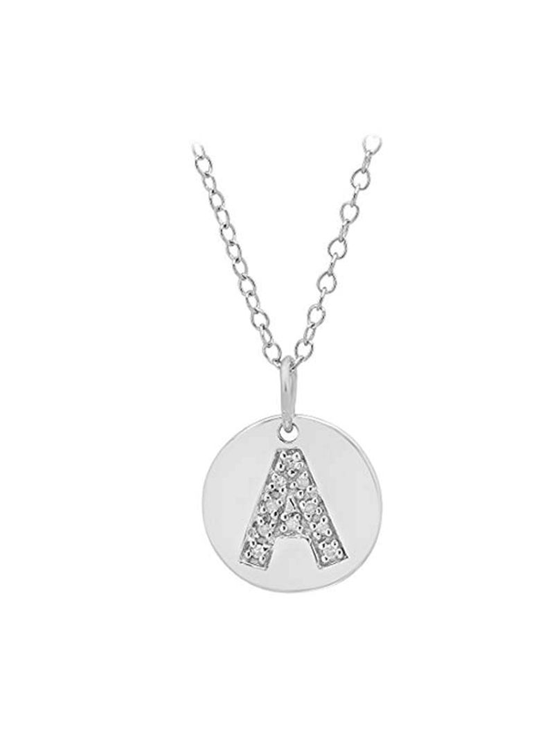 925 Sterling Silver Diamond Studded Initial A Disc Pendant Necklace